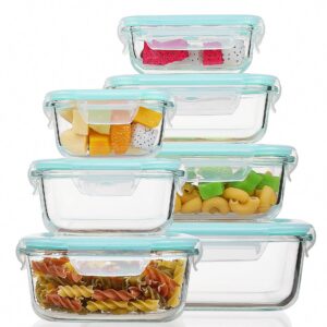Sindcom Glass Food Storage Containers, Airtight Meal Prep Bento Boxes with Leak Proof Locking Lids (Green, 7 Pack) gew67